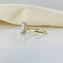 Classic Emerald Cut Hidden Halo 14K Solid Gold Solitaire Engagement Ring 2 to 4 carat