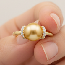 10 mm Deep Golden South Sea Pearl 14K Solid Gold Timeless Pearl Ring