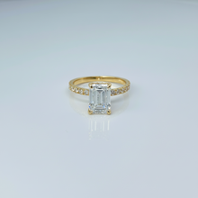 2 to 4 Carat Emerald Cut Pave Setting 14K Solid Gold Solitaire Diamond Engagement Ring