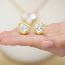 Heart Cut Diamond Bezel Setting 14K Solid Gold Solitaire Earrings Stud - IGI Certified