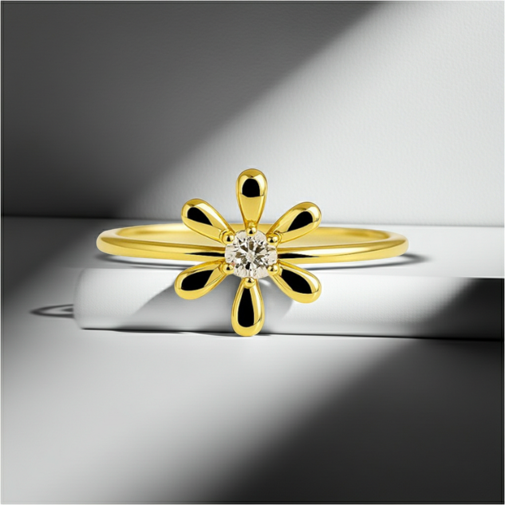 14K Solid Gold Flower Design Fashion Diamond Ring