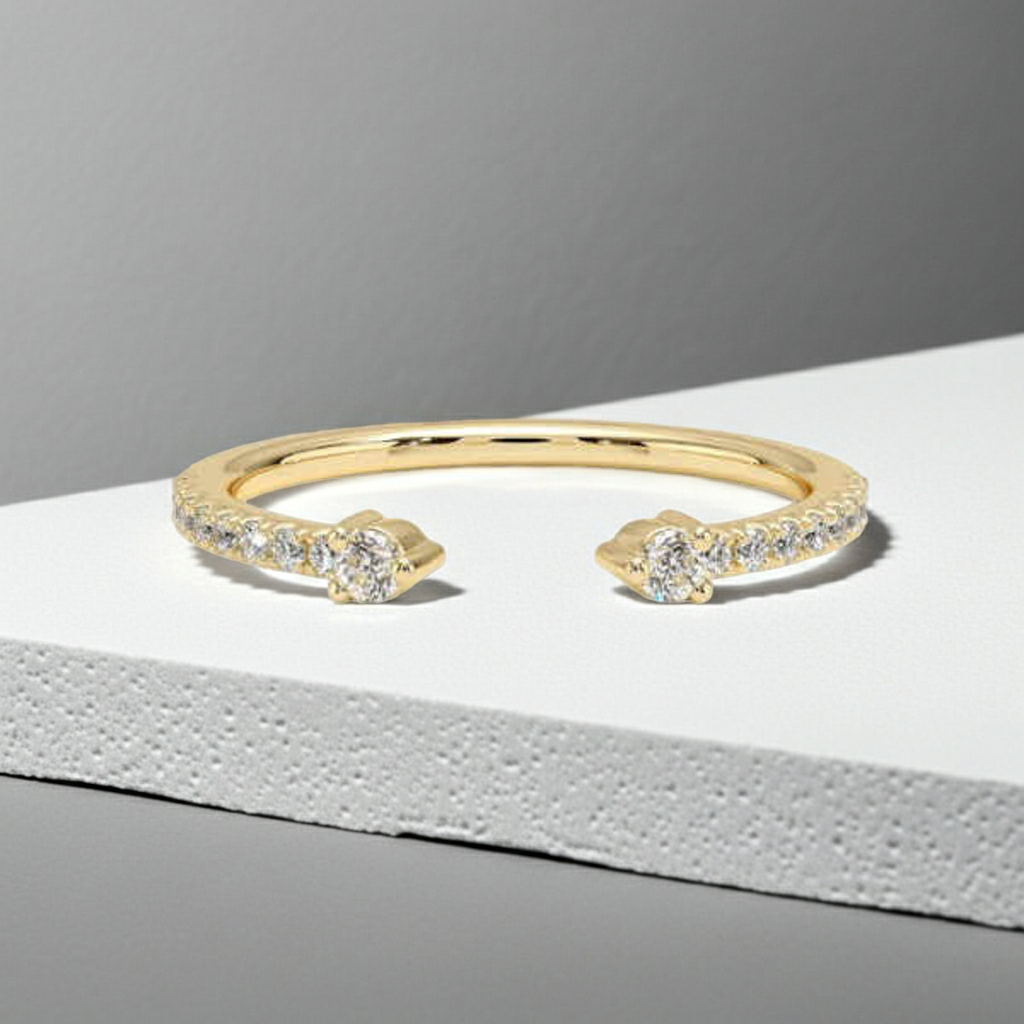 14K Solid Gold Open Cuff New Style Diamond Stackable Ring