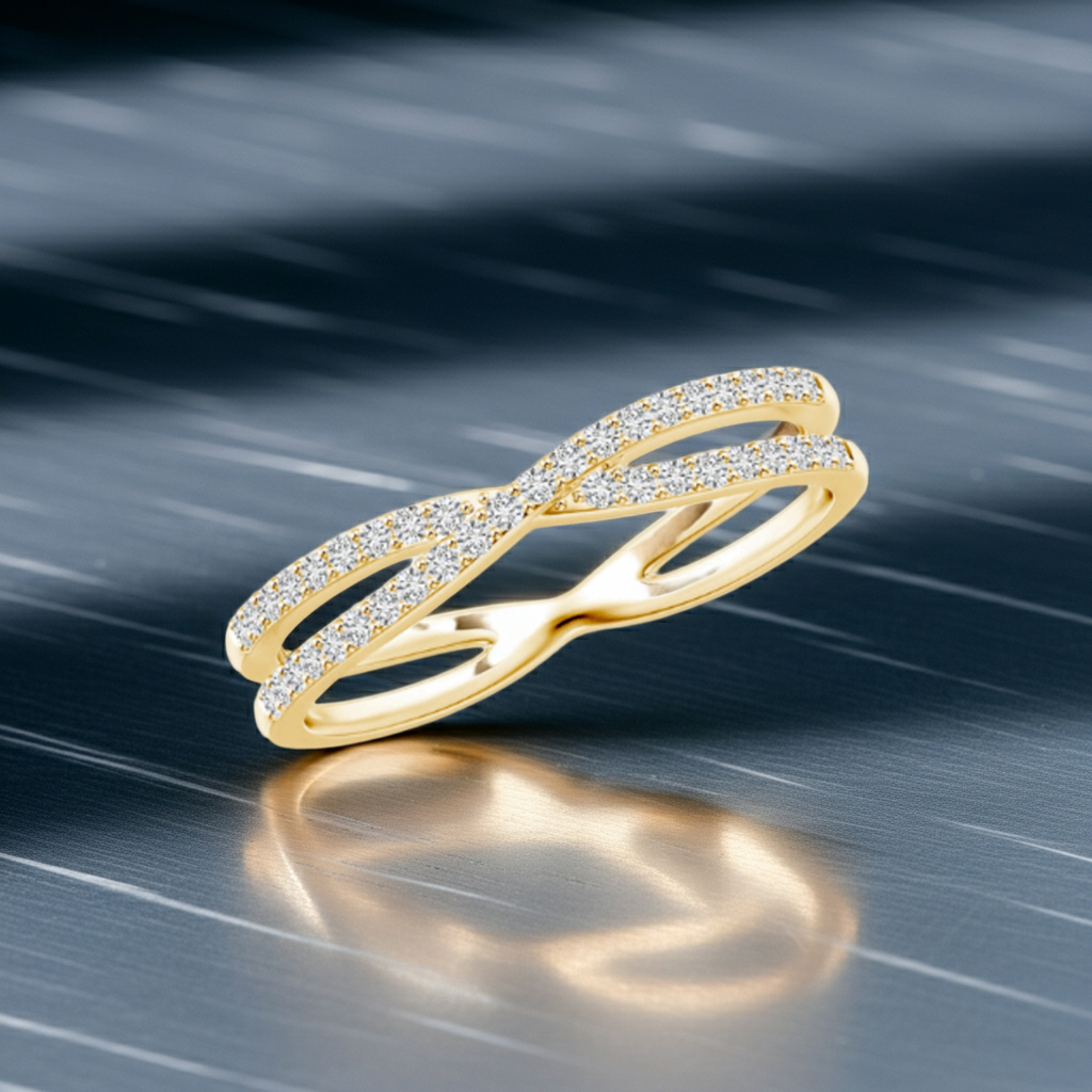 Elegant 14K Solid Gold Cross line Diamond Ring for Women