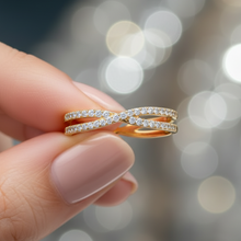 Elegant 14K Solid Gold Cross line Diamond Ring for Women