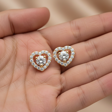 14K Solid Gold Heart Halo Diamond Earrings