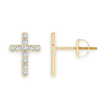14K Solid Gold Holy Cross Diamond Earrings