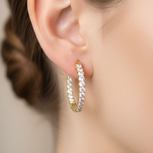 14K Solid Gold Diamond In - Out Hoop Earrings