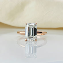 Classic Emerald Cut Hidden Halo 14K Solid Gold Solitaire Engagement Ring 2 to 4 carat