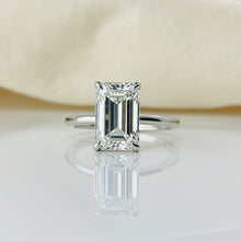 Classic Emerald Cut Hidden Halo 14K Solid Gold Solitaire Engagement Ring 2 to 4 carat