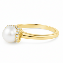 9.00 mm White South Sea Pearl 14K Solid Gold Statement Pearl and Diamond Ring