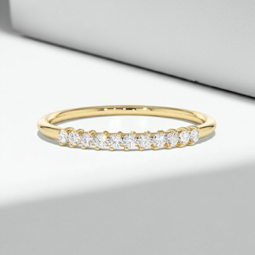 14K Solid Gold 11 Diamond Fashion Everyday Wearing Ring Band