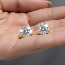 Round Cut Martini Style Solitaire 14K Solid Gold Earrings Stud - IGI Certified