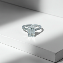 2 to 4 Carat Emerald Cut Pave Setting 14K Solid Gold Solitaire Diamond Engagement Ring