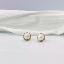7.00 MM White South Sea Real Pearl Earrings Stud with 14K Gold Diamond Jacket Triple C Diamond's