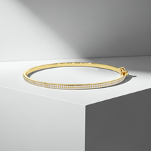 14K Solid Gold 2 Rows Diamond Bangle