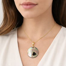 Natural Circle Mobe Pearl Pendant Necklace 14K Solid Gold Statement Jewelry