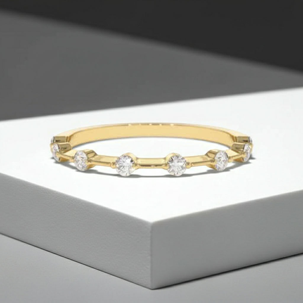 14K Solid Gold Open Bezel Stacking Diamond Ring Band For Women