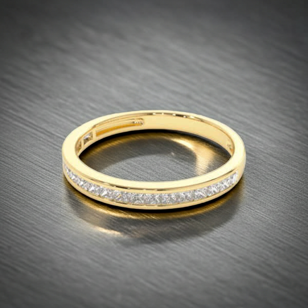 14K Solid Gold Channel Setting Diamond Wedding Ring Band For Women