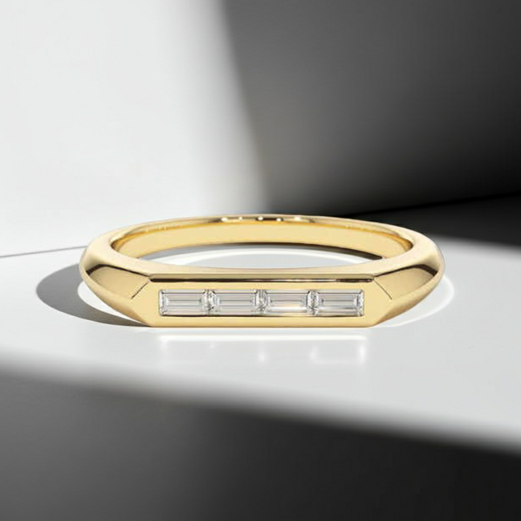 14K Solid Gold Baguette Cut Diamond Wedding Ring Band