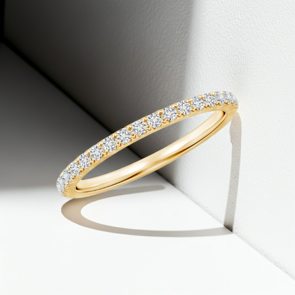 14K Solid Gold Diamond Half Stackable Wedding Ring Band