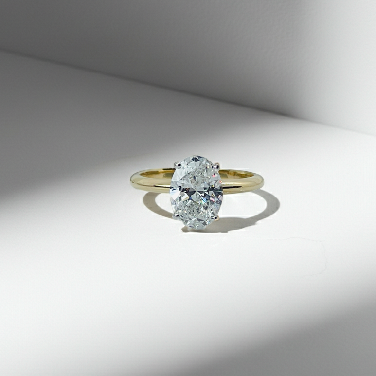 Two Tone Oval Cut 14K Solid Gold Solitaire Diamond Engagement Ring