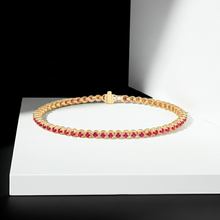 14K Solid Yellow Gold Classic Design With Ruby Tennis Bracelet