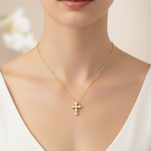 14K Solid Gold Bezel Cross Diamond Necklace