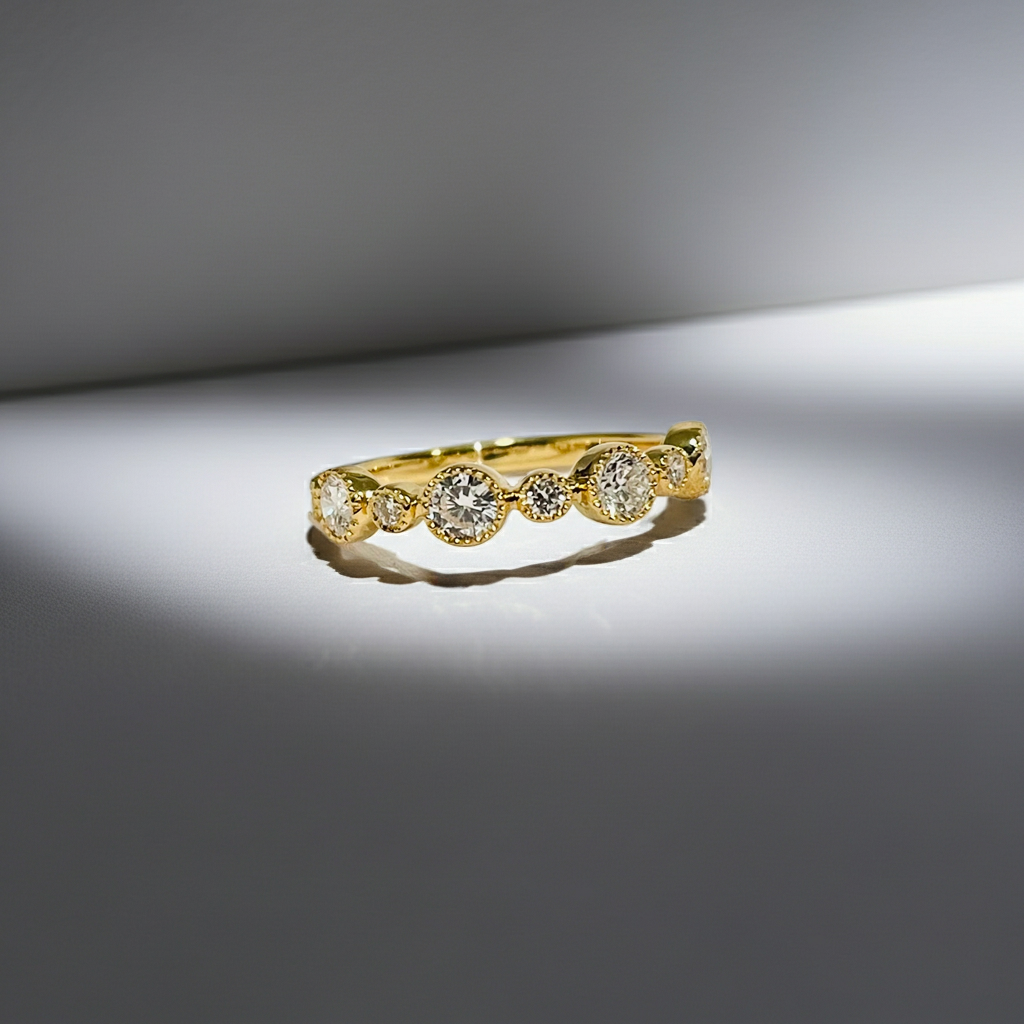 Antic Bezel 14K Solid Gold Diamond Wedding Ring Band