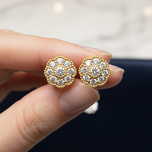 14K Solid Gold Diamond Flower Earrings screw back stud