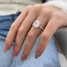 Unique Asscher Cut Diamond Single Halo 14K Solid Gold Engagement Ring