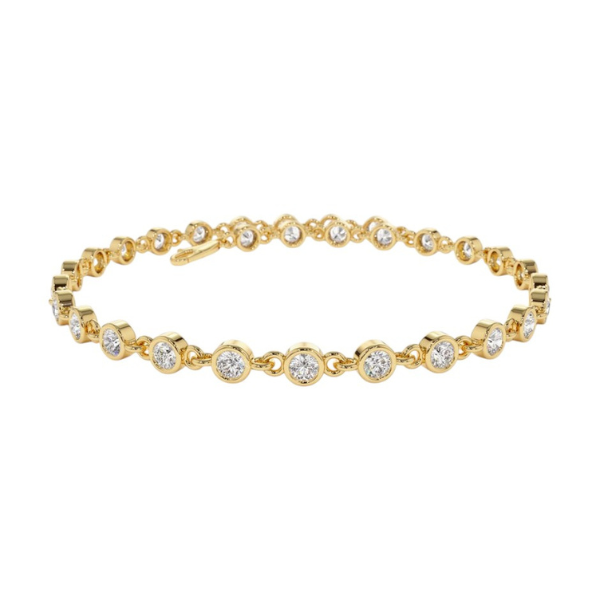14K Solid Gold Bezel Link Setting Tennis Bracelet