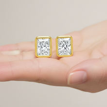 Radiant Cut 14K Solid Gold Bezel Setting Solitaire Diamond Earrings Stud - IGI Certified