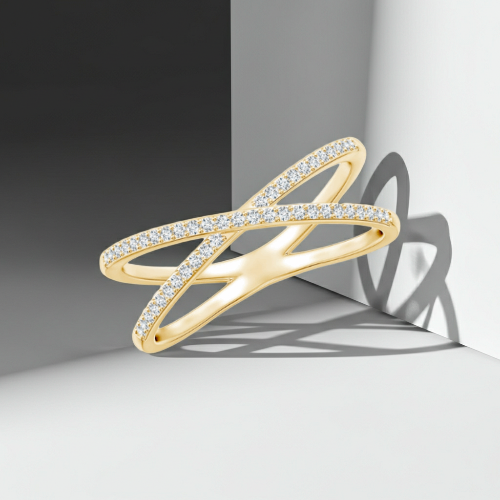 14K Solid Gold Broad Crossline Diamond Wedding Ring Band