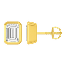 Emerald Cut 14K Solid Gold Bezel Setting Solitaire Diamond Earrings Stud - IGI Certified