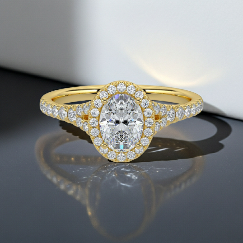 Elegant Oval Cut Surrounding Halo 14K Solid Gold Engagement Ring 2.00 to 4.00 Carat