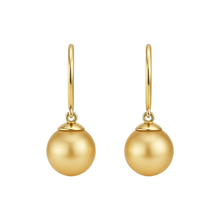 Luxurious South Sea Golden Pearl Dangling Earrings in 14K Solid Gold 9 MM