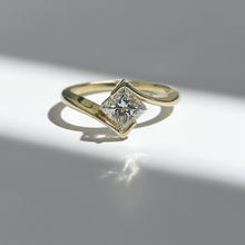 Princess Cut Bypass Setting 14K Solid Gold Engagement Ring