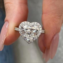 Stunning Heart Shape Diamond Single Halo Pave Band 14K Solid Gold Engagement Ring