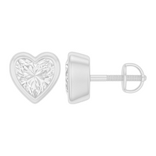 Heart Cut Diamond Bezel Setting 14K Solid Gold Solitaire Earrings Stud - IGI Certified