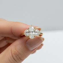 Marquise Cut Diamond 3 Stone Side Moon 14K Solid Gold Engagement Ring