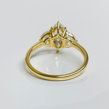 Marquise Cut Diamond 3 Stone Side Moon 14K Solid Gold Engagement Ring