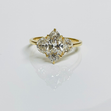 Marquise Cut Diamond 3 Stone Side Moon 14K Solid Gold Engagement Ring