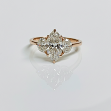 Marquise Cut Diamond 3 Stone Side Moon 14K Solid Gold Engagement Ring