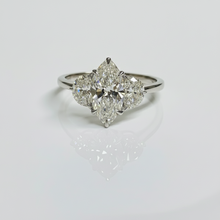 Marquise Cut Diamond 3 Stone Side Moon 14K Solid Gold Engagement Ring