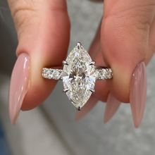 Iconic Marquies Cut Diamond Hidden Halo Pave Band 14K Solid Gold Ring For Women