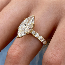 Iconic Marquies Cut Diamond Hidden Halo Pave Band 14K Solid Gold Ring For Women