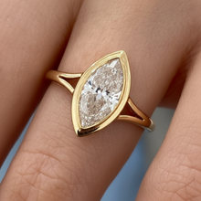 Marquise Cut Diamond Bezel Setting 14K Solid Gold Solitaire Engagement Ring