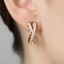 14K Solid Gold Cross Pave Setting Earrings