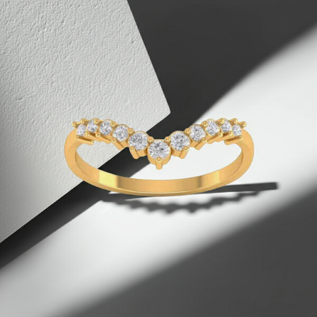 14K Solid Gold V Shape Prong Setting Diamond Wedding Ring for Women