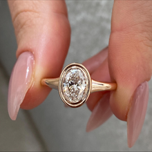 Oval Cut Diamond Bezel Setting 14K Solid Gold Solitaire Ring For Women